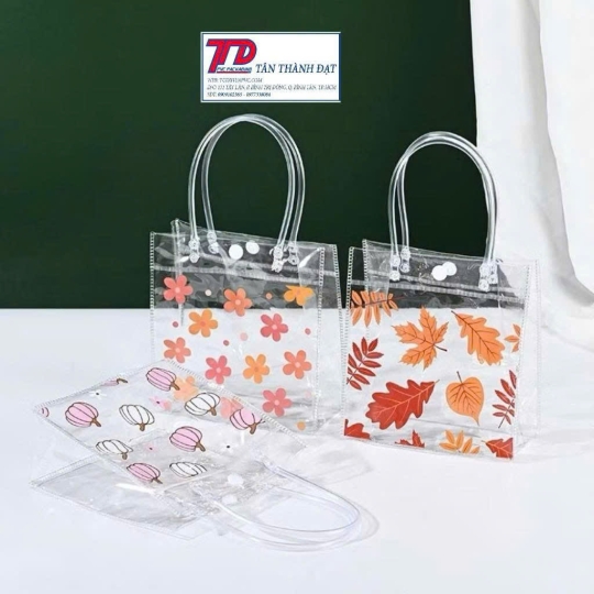 Túi Xách Nhựa Trong Suốt Họa Tiết Hoa Lá – Cute, Gọn Nhẹ, Cực Dễ Thương